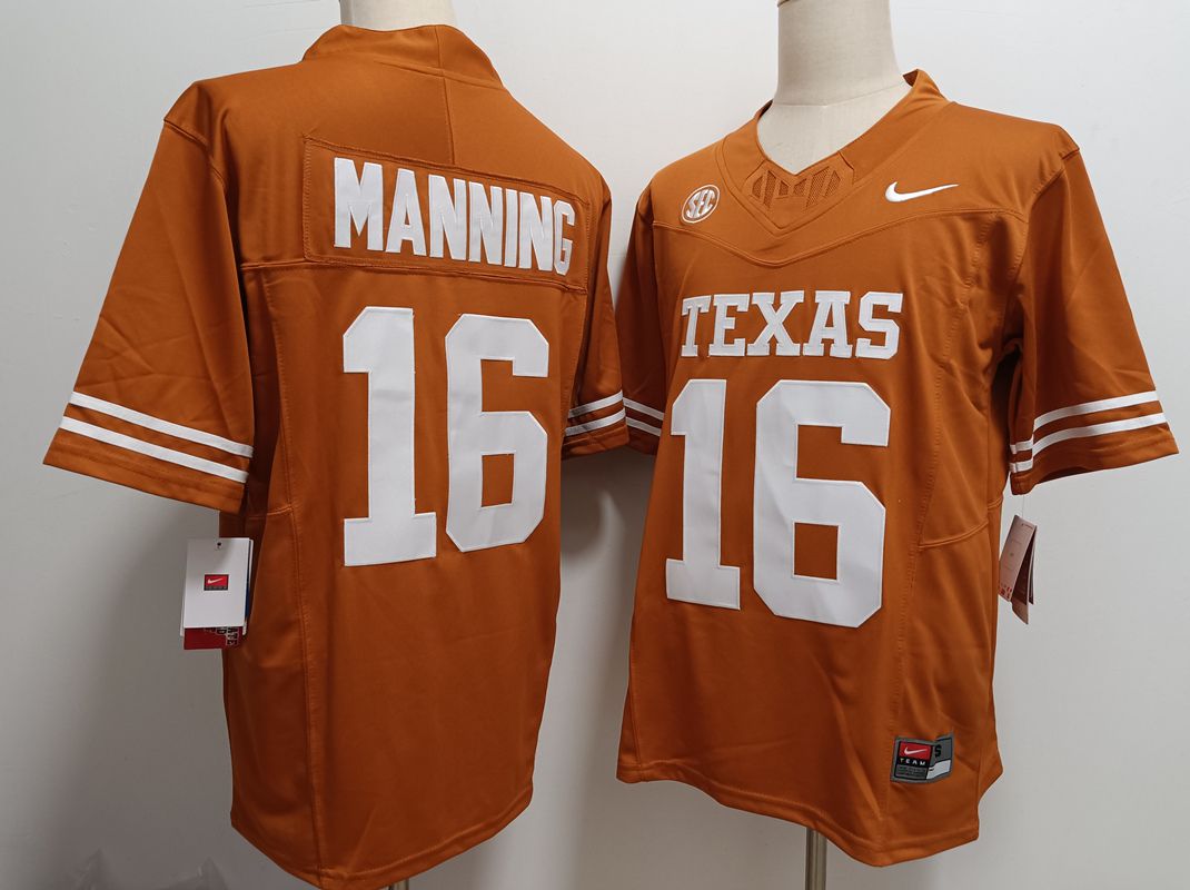 Men Texas Longhorns #16 Manning Yellow Nike 2025 NCAA Jersey->ncaa teams->NCAA Jersey